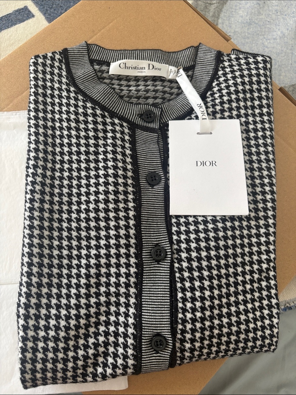 Dior Black & White Houndstooth Button-Front Cardigan size T38 small